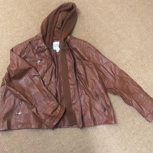 Faux leather jacket with cotton hood like new